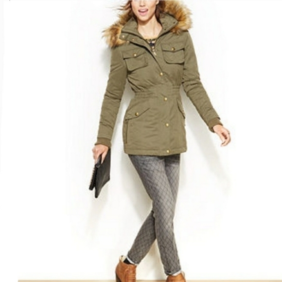 𝅺BCBGENERATION Hooded Parka Green sz. XS - Picture 1 of 8
